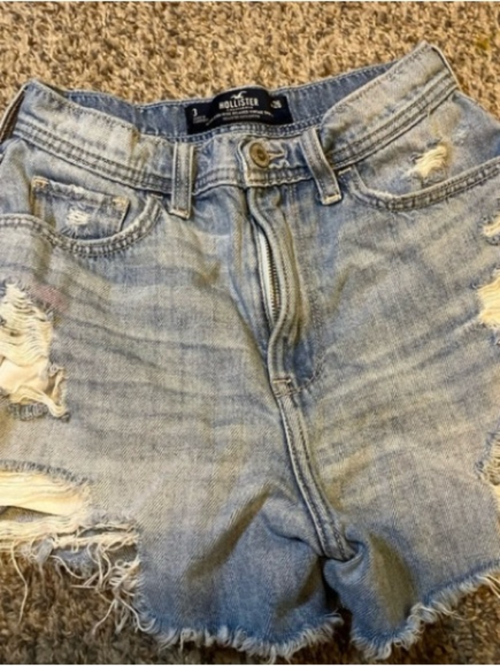 Hollister Light Wash Distressed High Waist Denim Shorts